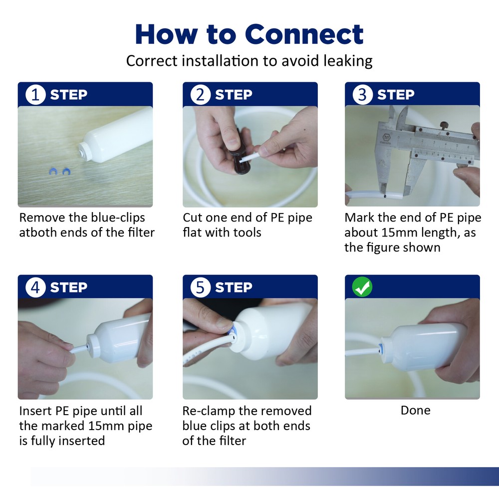 3 Pack Post Carbon Inline Water Filter Quick Connect 1/4" QC Fridge Ice-maker