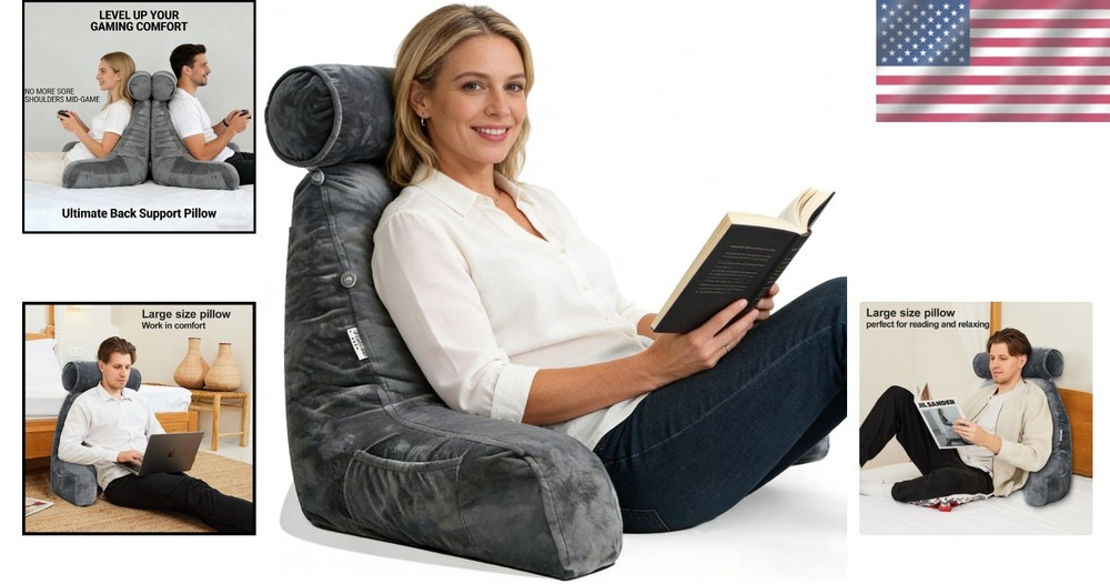 Comfy Back Support Pillow with Side Pocket & Handle