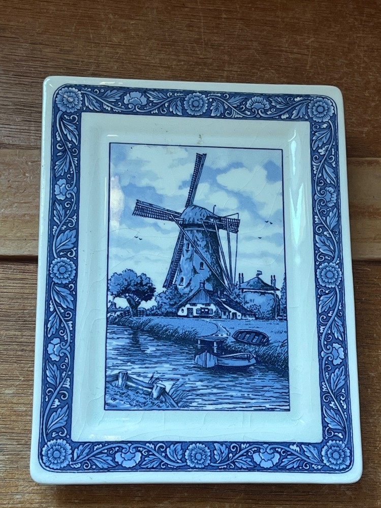 Blue & White Delftware Handwork by Elesva Holland Windmill Scene Ceramic Plaque