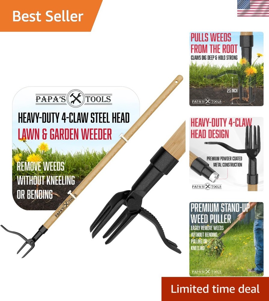 Papa's Tools One-Piece Weed Puller Tool, Stand Up Weeder with Heavy Duty Soli...