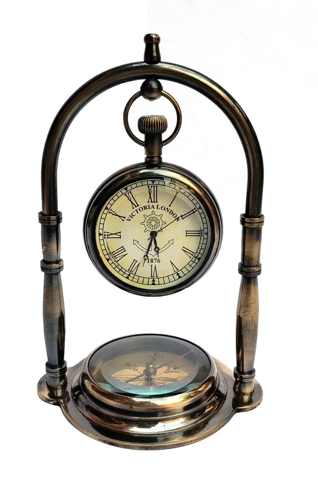 Personalised Nautical Ship Table Clock, Desk Clock Maritime Compass with Antique
