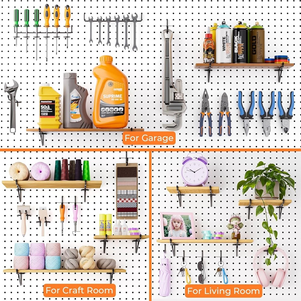 8" Pegboard Shelf Hooks, 8 Pack Black Pegboard Shelf Brackets Hooks, 1/4 Inch...
