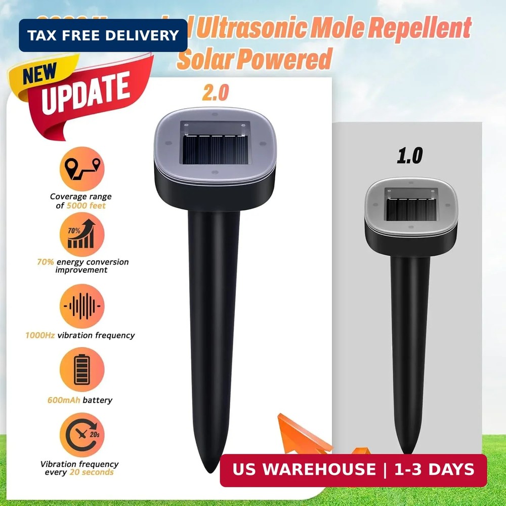4 Pack Mole Repellent Solar Powered, Snake & Skunk & Vole & Gopher & Armadillo &