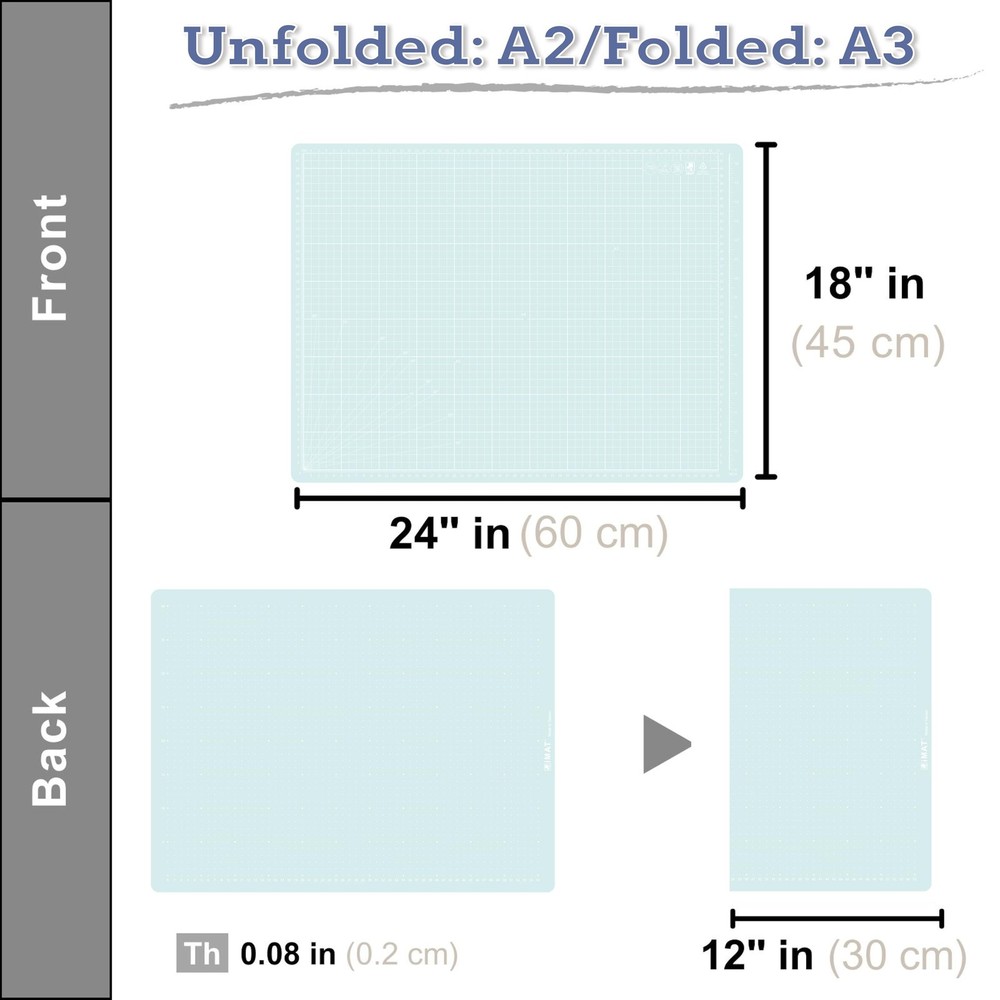 Flip Cutting Mat Note, A2 (Cm Version), 18"x24" (45x60 cm), Foldable, Suitabl...