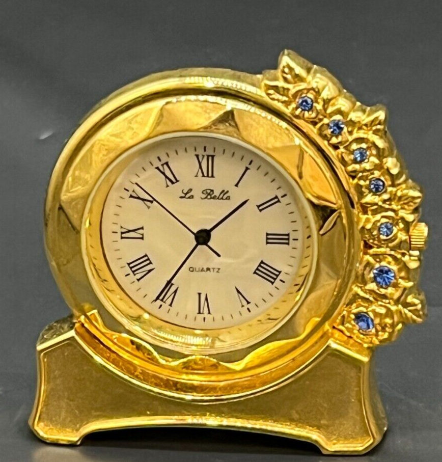 Mini Quartz Clock Round, With Blue Diamonds Around The Clock