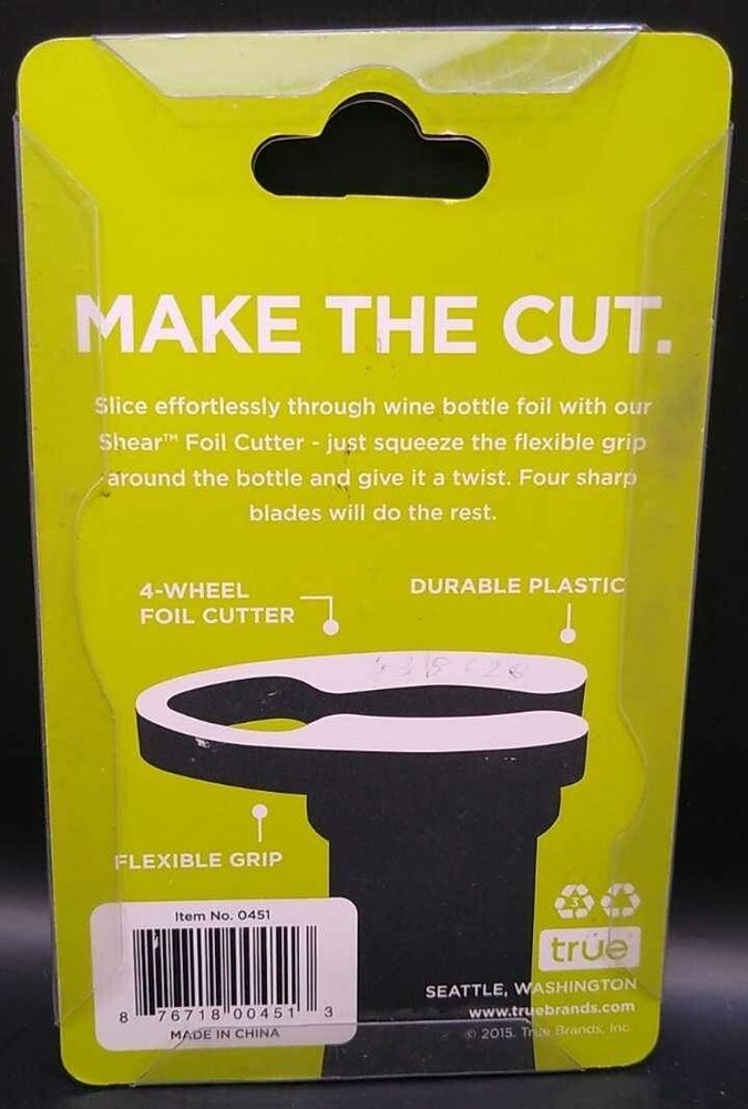 True Shear Foil Cutter Wine Bottle Opener Black 4-Blade Easy