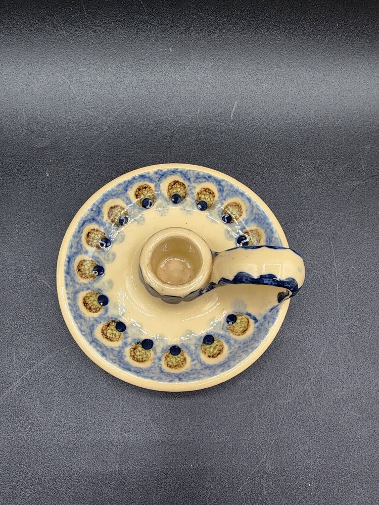 Handmade StudioArt pottery candle Stick holder with handle