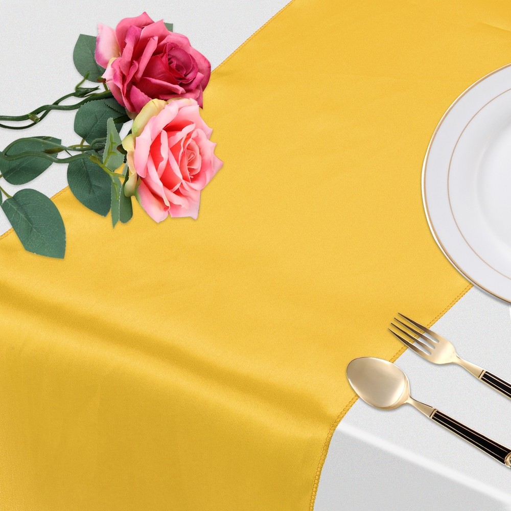 2 Pcs Gold Satin Table Runner 12" x 108" Romantic Silk Table Runner