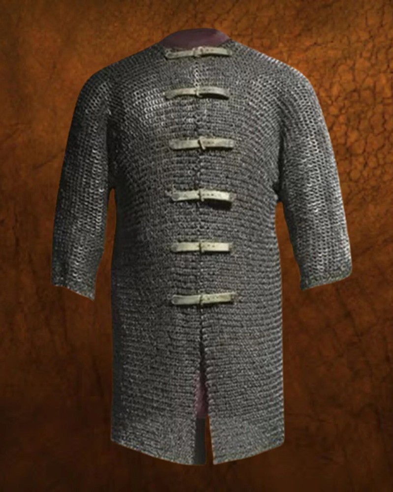 "9mm Flat Riveted Chainmail Shirt | Solid Rings Hauberk | Front-Open Large | Oil