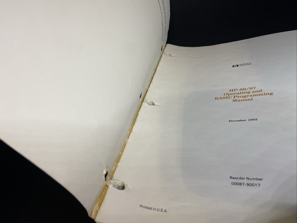 Hewlett Packard HP 86/87 Operating and BASIC Programming Manual Vintage