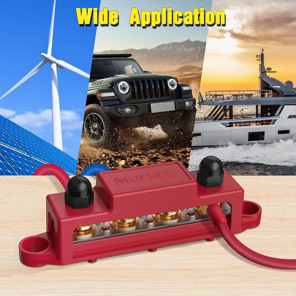 Power Distribution Block Bus Bar, 4x3/8" Posts