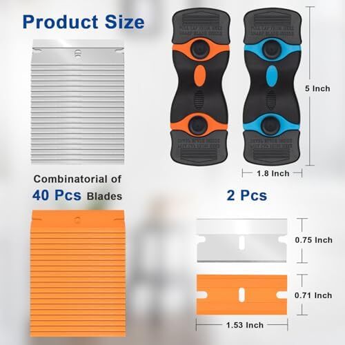 Razor Scraper Tool 2 Pack, Razor Blade Scraper Tool with 20pcs Plastic Blades an