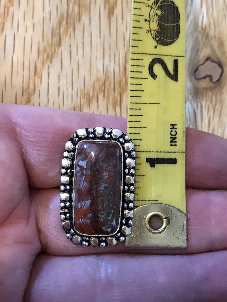Red Lake Superior Agate Rectangular Cushion Ring Size 7.5 Artisan Southwest