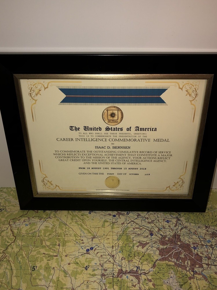 CIA - CAREER INTELLIGENCE COMMEMORATIVE MEDAL CERTIFICATE Type-1