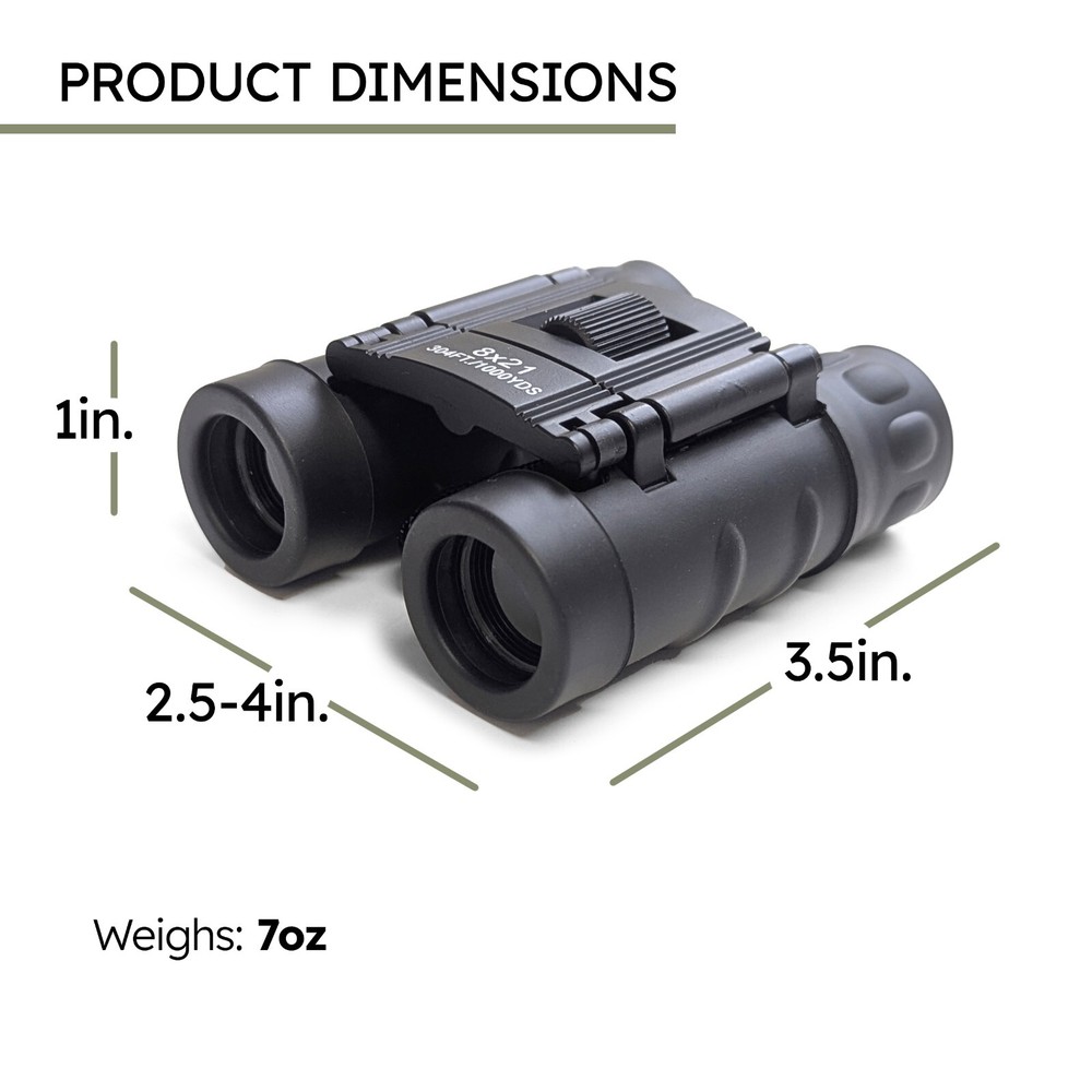 Compact 8x21 Black Binoculars – Foldable, Lightweight, All-Purpose Optics