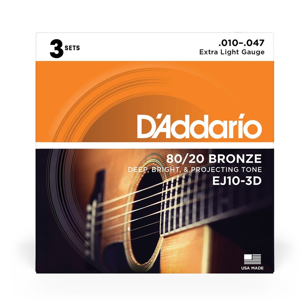 D'Addario Guitar Strings EJ10-3D 3-Pack Extra Light 80/20 Bronze