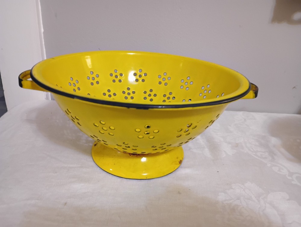 Vintage Yellow Enamel Colander