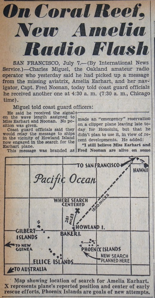 1937 Chicago Newspaper - Zero Hour in Hunt For Missing Amelia Earhart