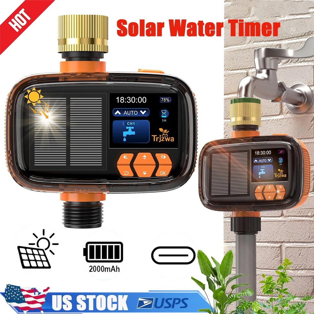 Solar Sprinkler Timer,Water Timer for Garden Hose Solar&USB-C Charging 2000mAh,d