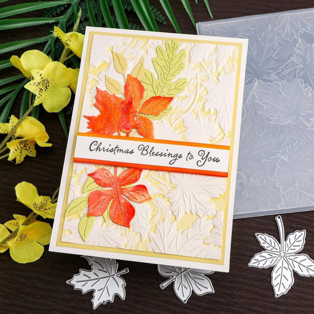 3D Embossing Folder for Card Making Maple Leave Background Plastic Embossing Fol