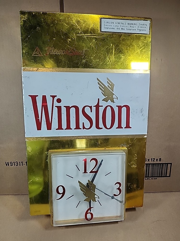 Vintage Winston Cigarettes Advertising Clock Plastic