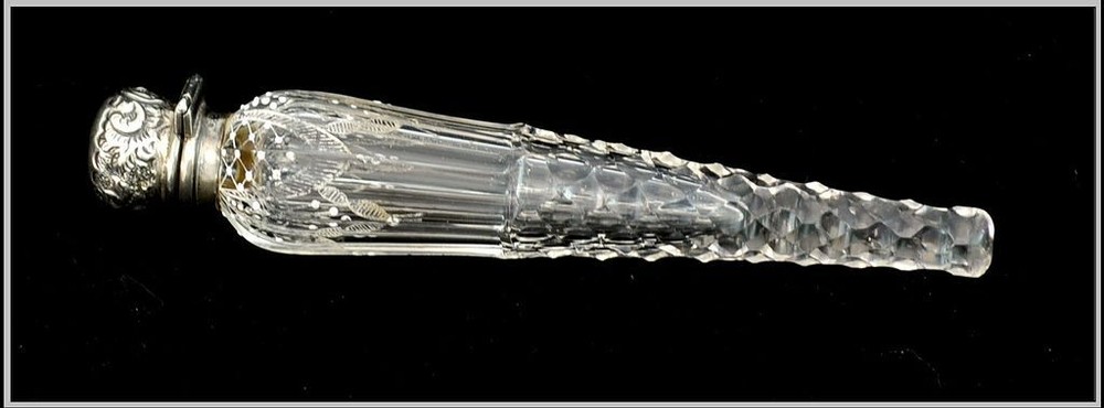 Antique Birmingham Sterling Cut Enamelled Glass Perfume