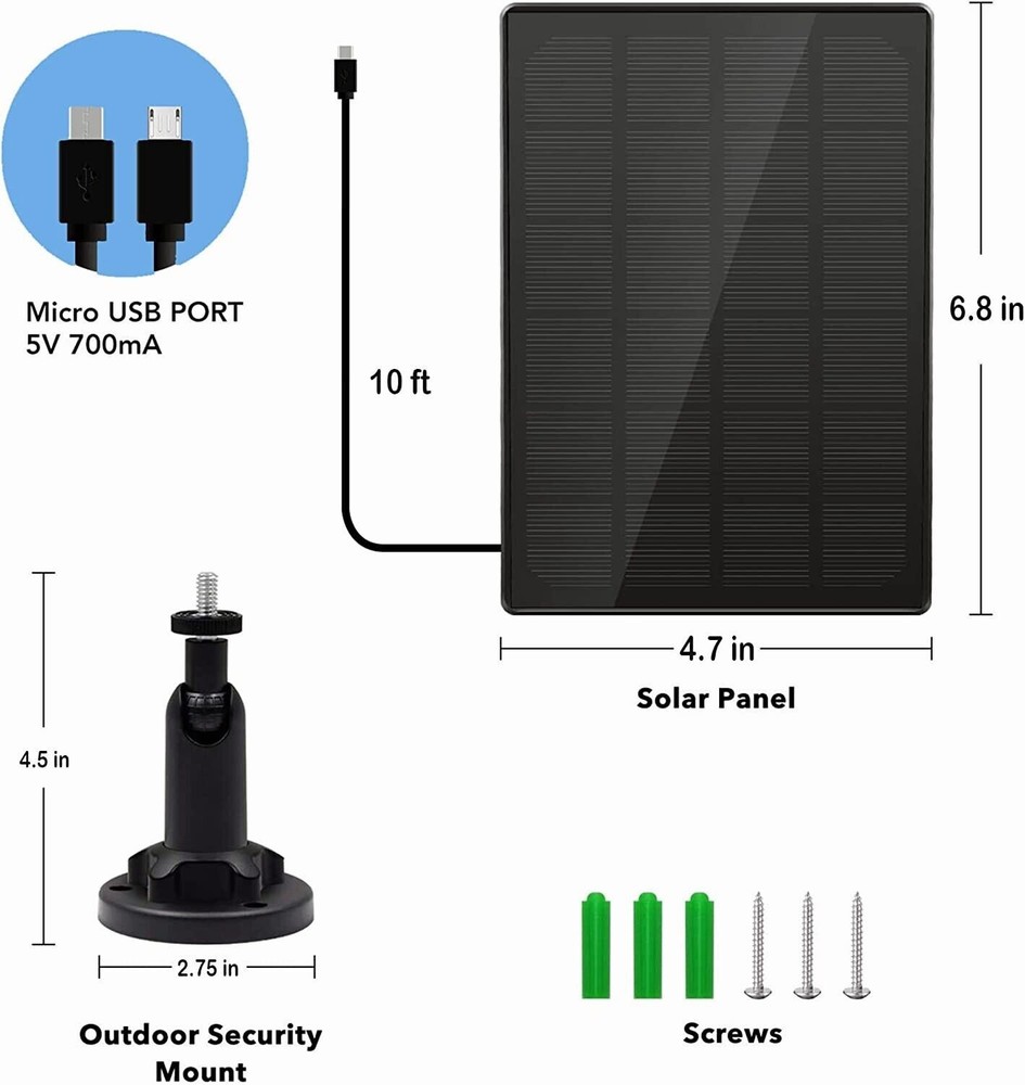 Solar Panel for Security Camera Micro USB & USB-C Port Solar Panel Adjustable