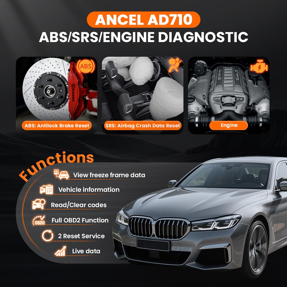 Car ABS SRS Engine Fault Diagnostic Tools OBD2 Scanner Code Reader EPB/ABS Reset