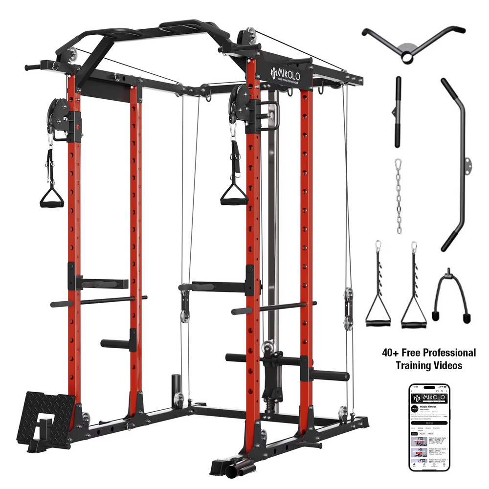 Power Rack Cage, Weight Rack with Cable Crossover Machine,Multi-Function Squa...