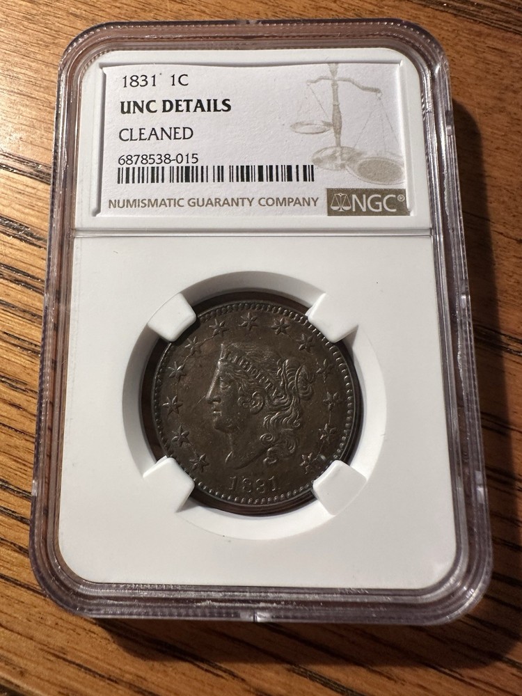 1831 Coronet Head Large Cent NGC Certified Uncirculated Details