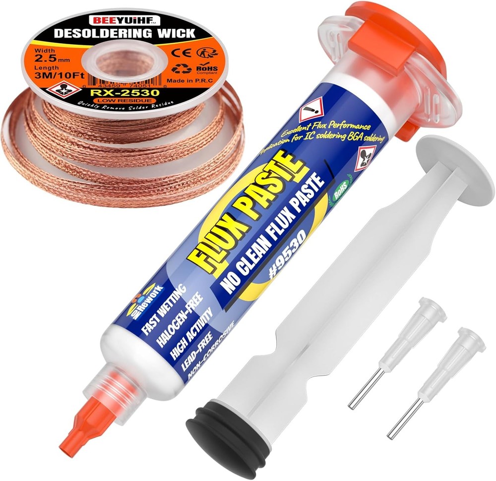 Electrical Soldering Flux Paste (10cc Syringe) with Desoldering wick Braid...