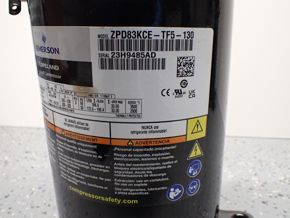 Emerson Copeland Scroll Compressor ZPD83KCE-TF5-130 3-Phase Fixed Speed