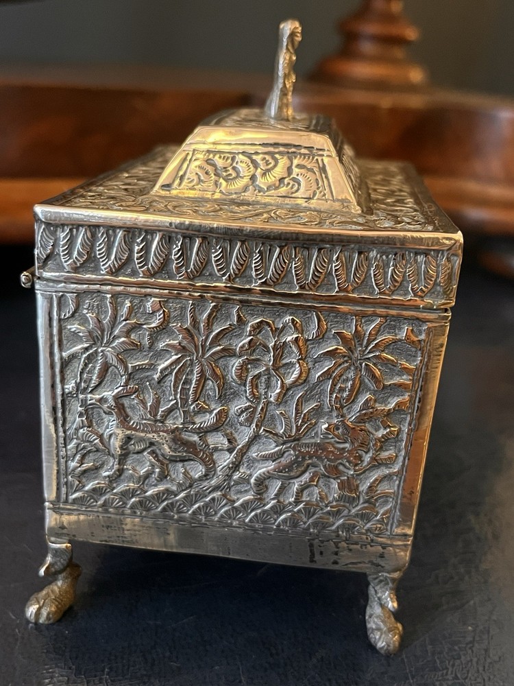Antique Anglo Indian Unmarked Silver Tea Caddy