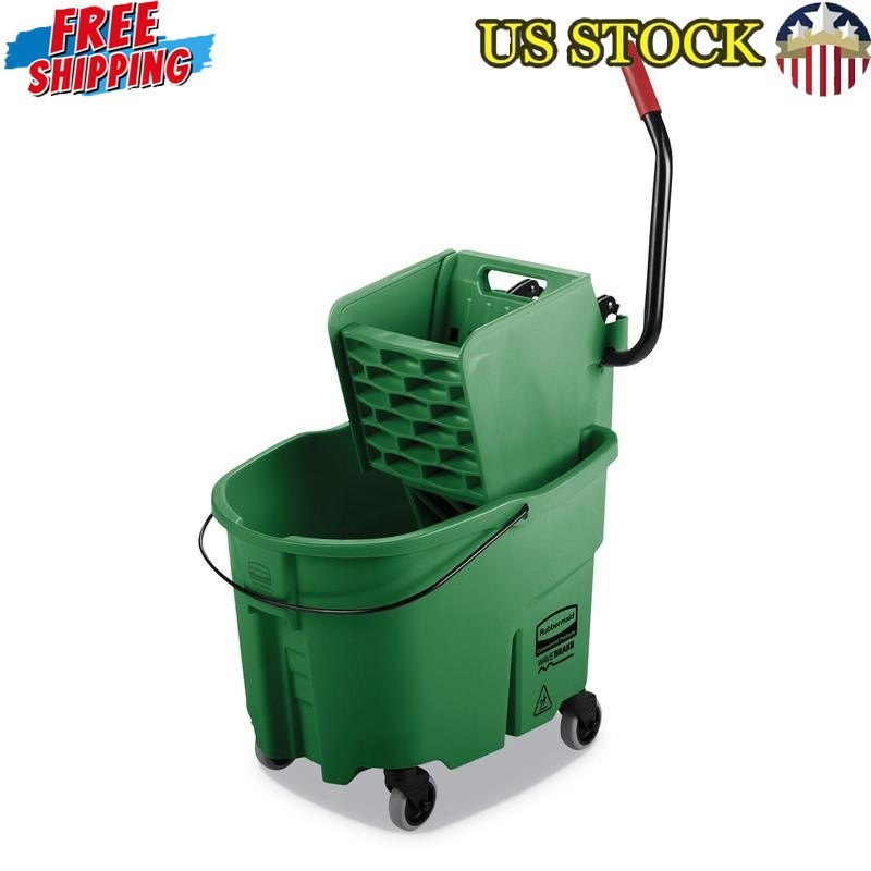 WaveBrake Mop Bucket W/ Side-Press Wringer 35qt Reduced Splash Durable Plastic