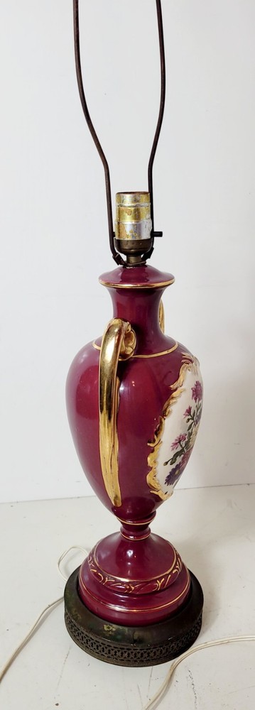 Vintage Red Ceramic Victorian Flower Table Lamp