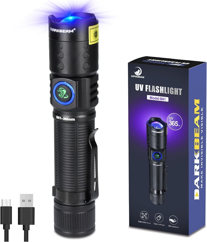 UV 365nm Flashlight Black Light LED Ultraviolet Flashlight Powerful Rechargeable