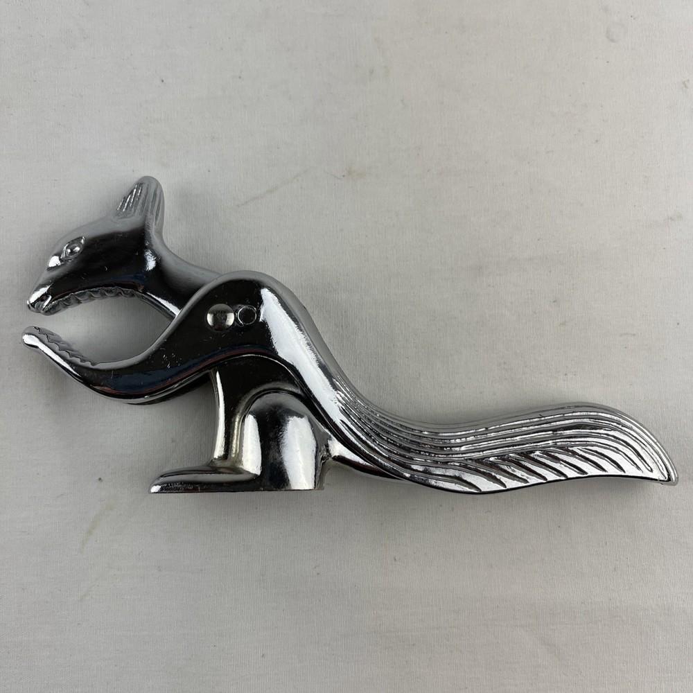 Squirrel Nut Cracker Silver Tone Cast Metal 6" Long x 3" Tall