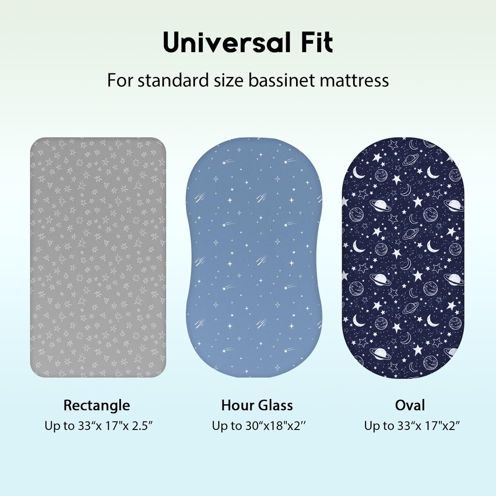 3-Pack Fitted Bassinet Sheets – Soft & Breathable for Baby, Universal Fit (Recta
