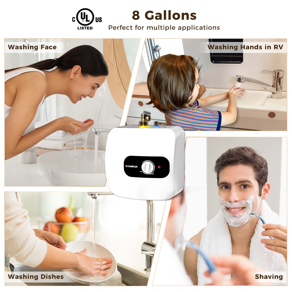 8 Gallon Electric Mini-Tank Water Heater Shower Compact Storage 1440W Under Sink