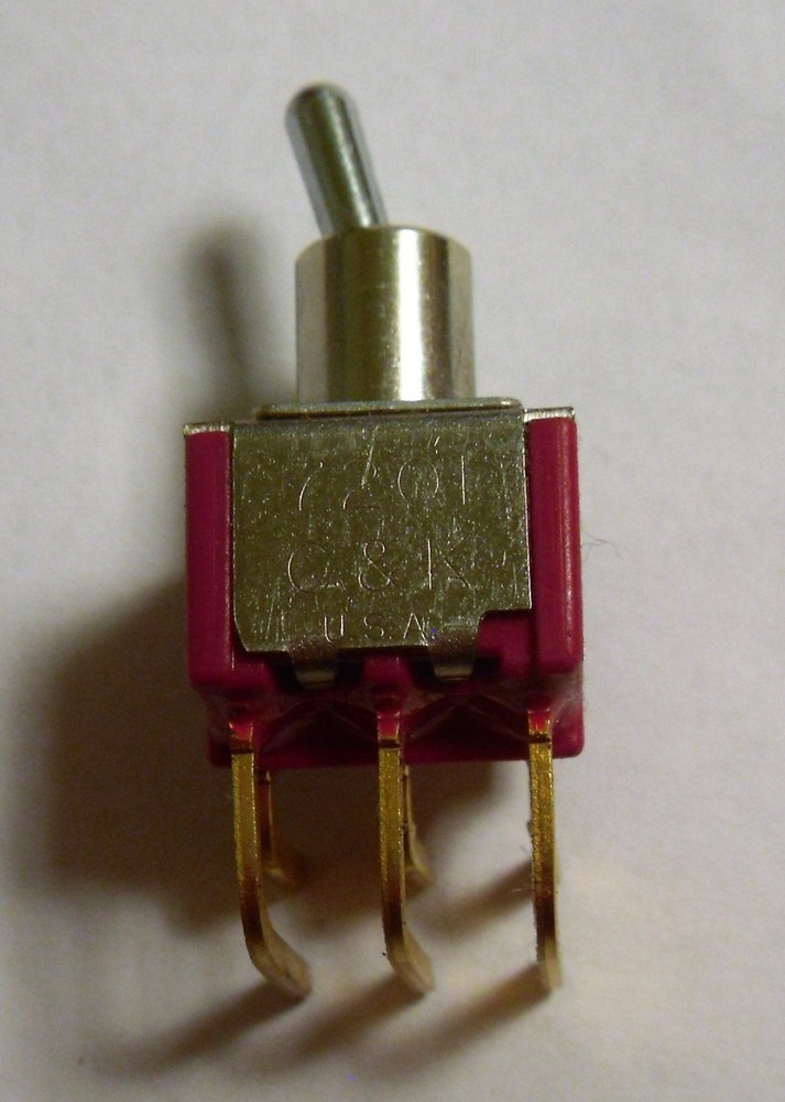 DPDT Miniature Toggle Switch - C&K 7201MDABE - Short Bat - Right Angle PCB Mount