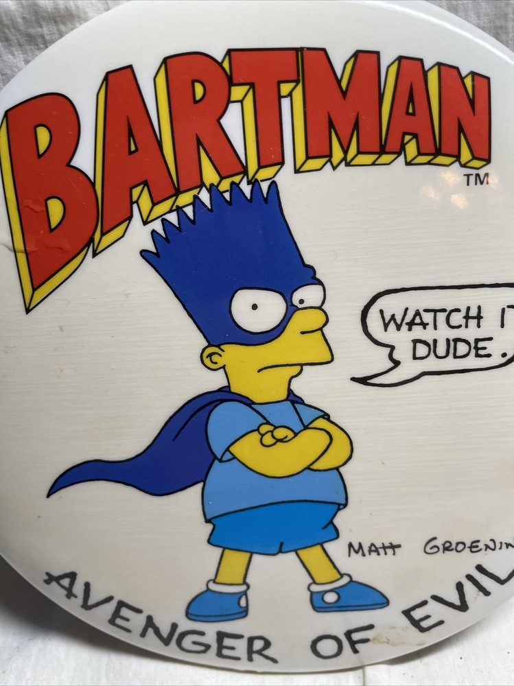 1989 BART BARTMAN 6" LARGE Pinback BUTTON / MATT GROENING THE SIMPSONS