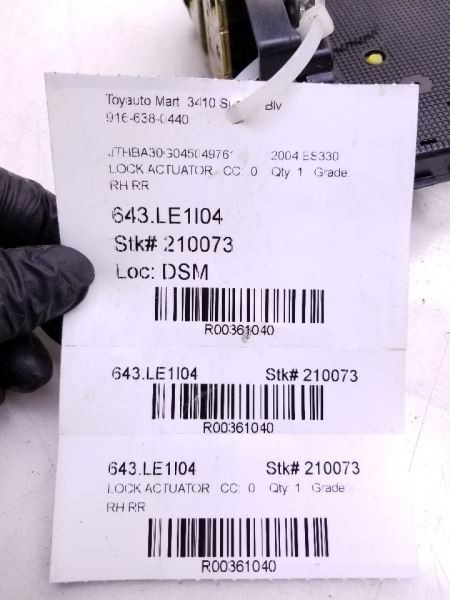 2004 LEXUS ES330 PASSENGER SIDE REAR DOOR LOCK ACTUATOR ASSEMBLY