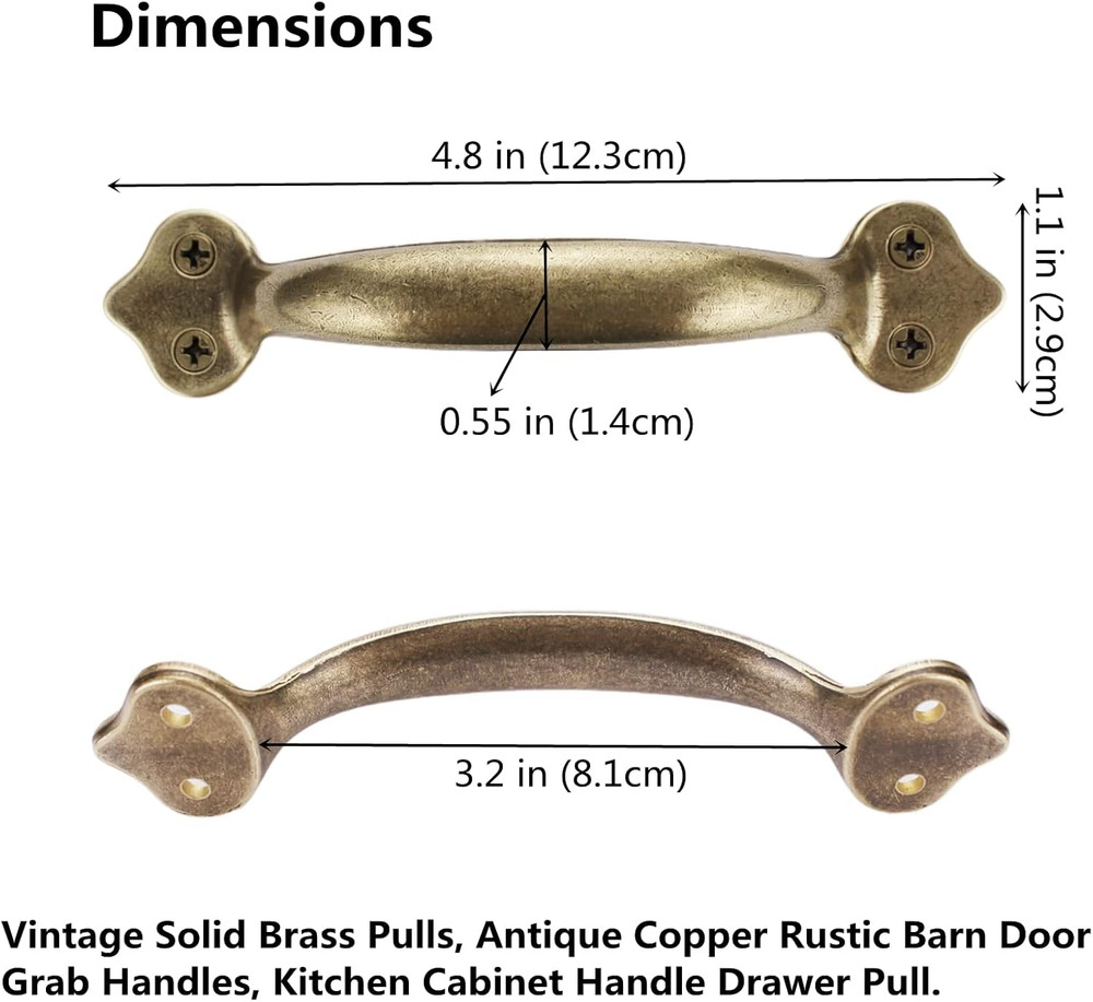 Vintage Solid Brass Pulls, Antique Copper|Rustic Barn Door Grab Handles|Kitchen
