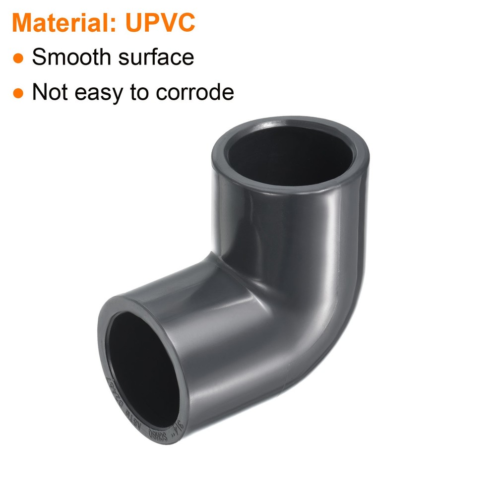 2pcs SCH80 3/4" Socket UPVC Pipe Fitting Elbow 90 Degree Adapter Connector, Gray