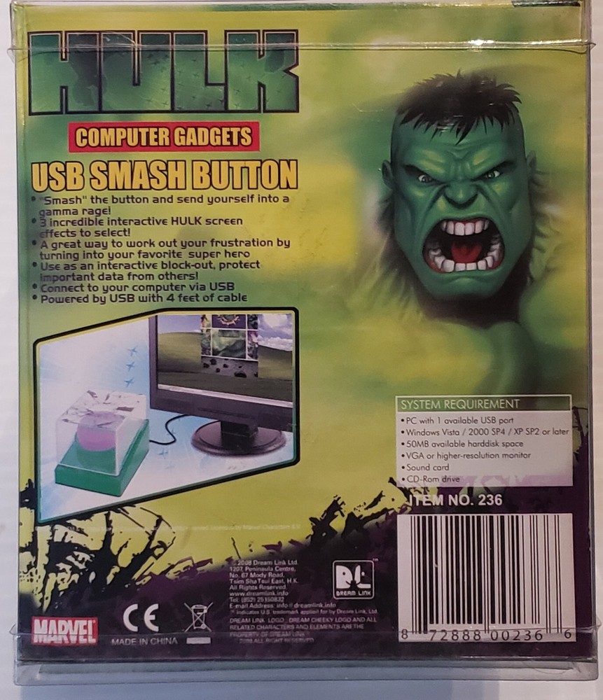 Marvel "Hulk Smash Button" Computer Screen Effect Interactive Toy USB New