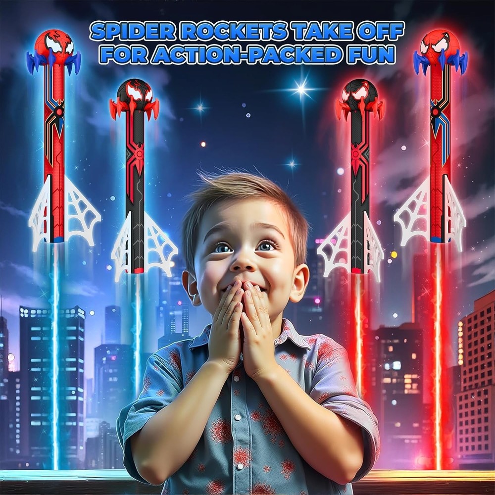 Spider Rocket Launcher for Kids, 4 Rockets with Web Air Pump, Stomping Launch...