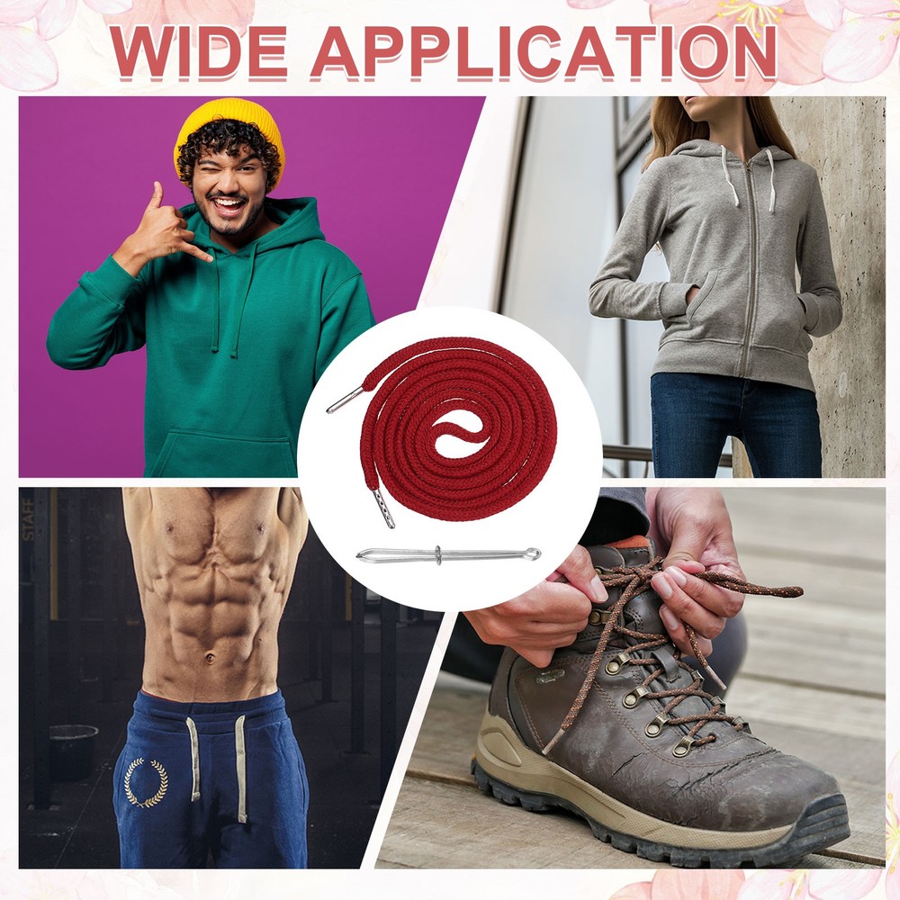 2 Pcs Hoodie Strings Drawstring Cords with Easy Threader (Burgundy)