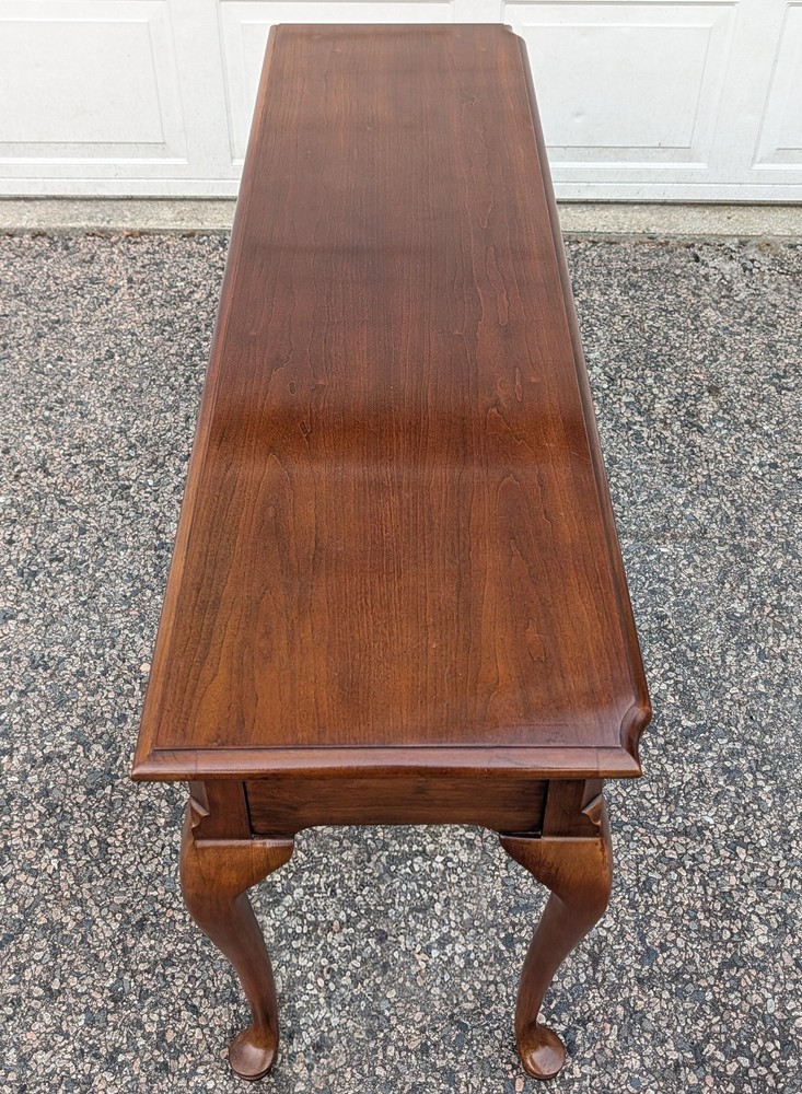 Vtg Thomasville Queen Anne Cherry Console Table, Brass Chippendale Pulls