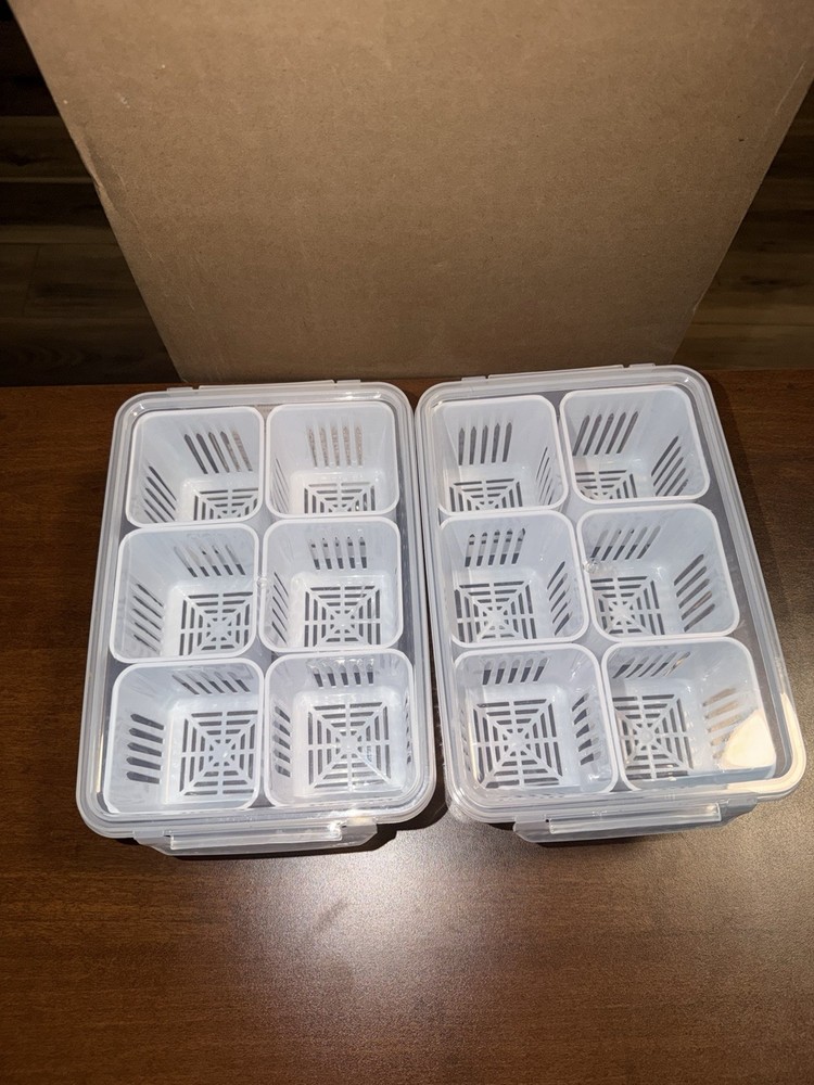 2 Pack Produce Saver Containers Fridge Storage with Drain Basket Berry Keeper