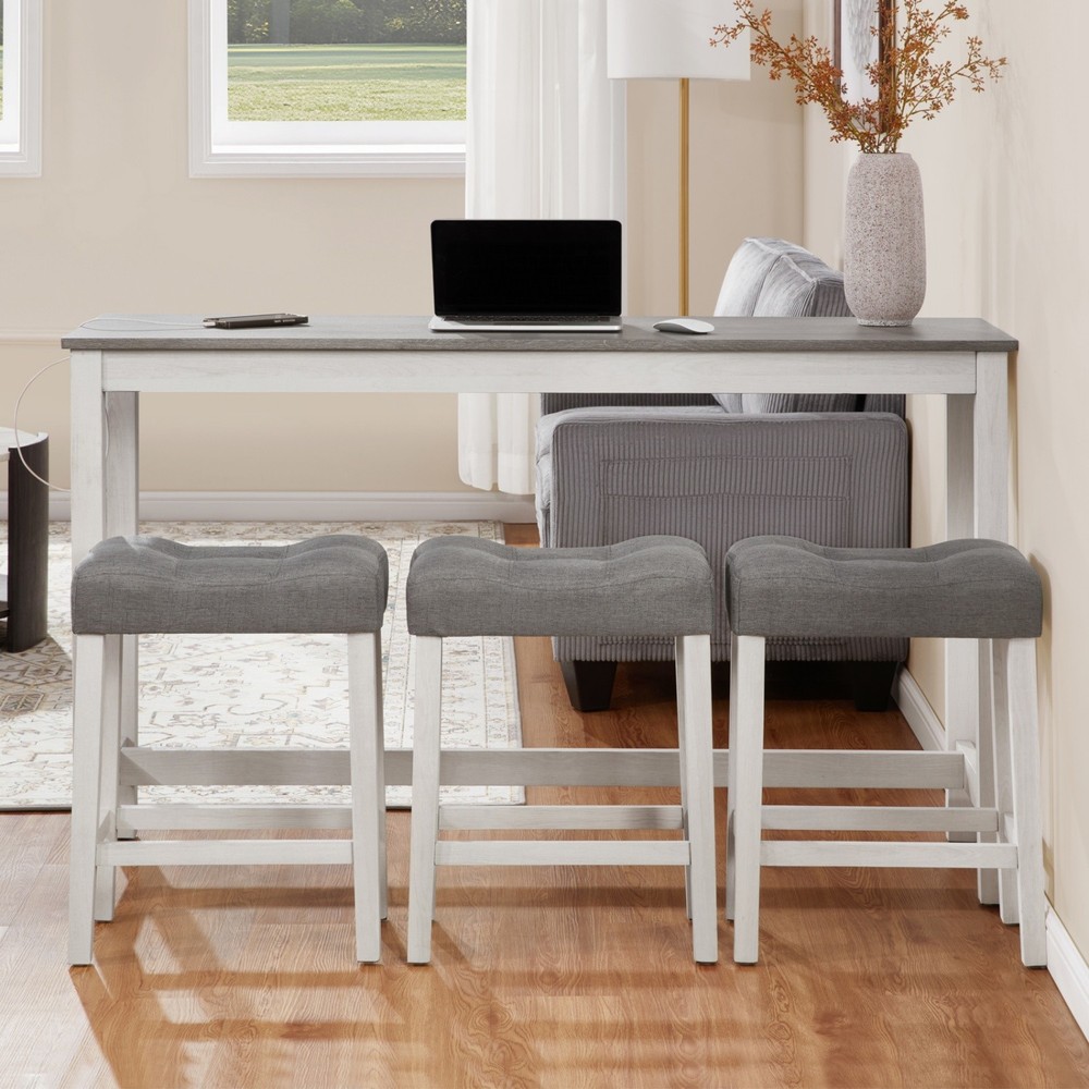 Counter Height Bar Table Set with USB Port Modern 4 Piece w/ 3 Saddle Stools